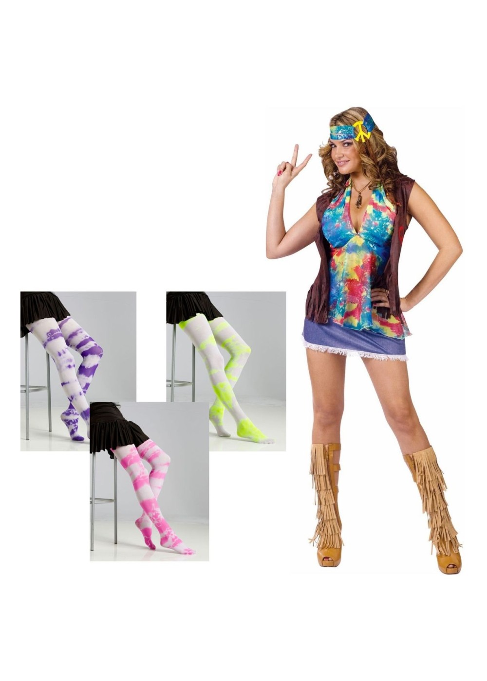 Summer Of Love Women Costume And Tie Dye Stockings Set